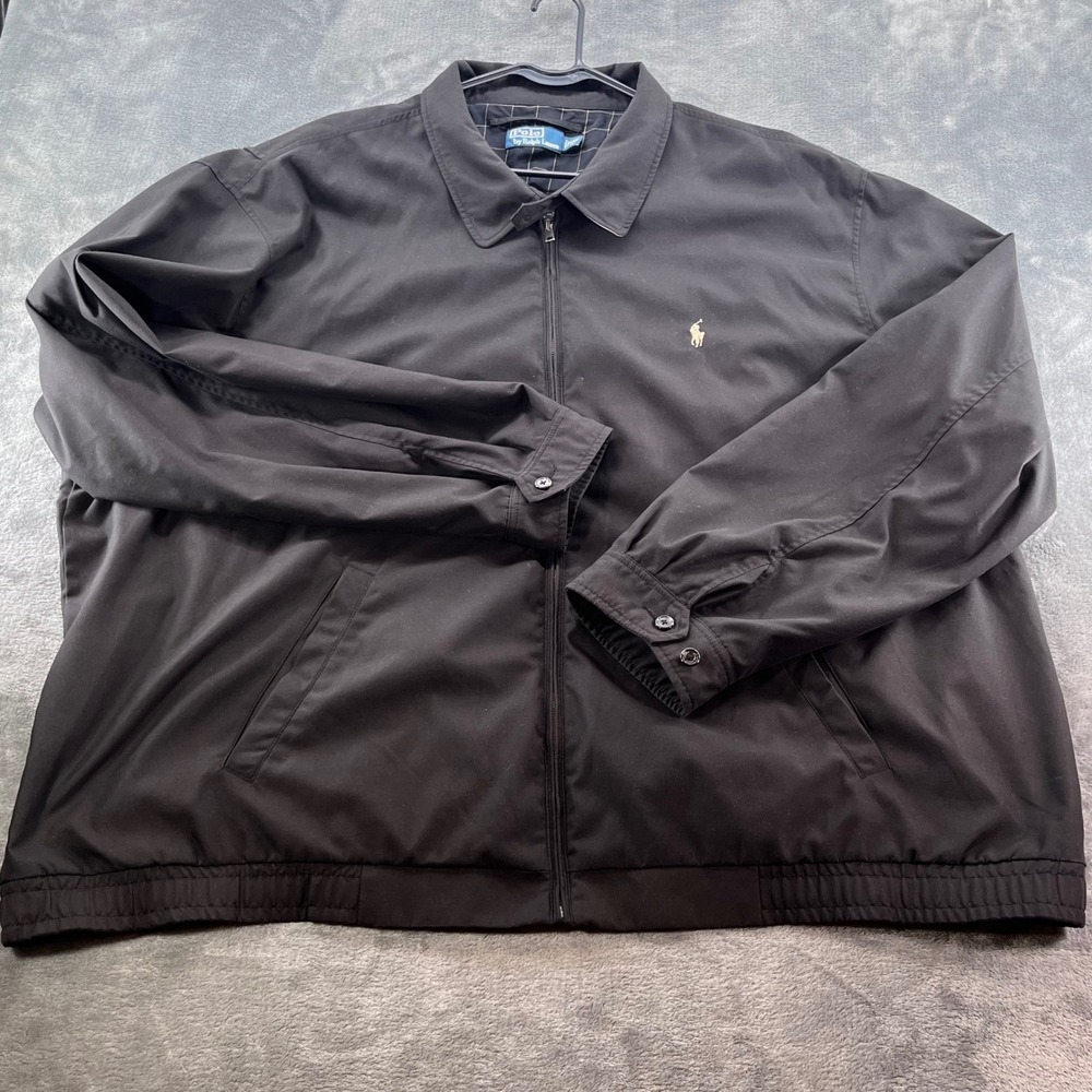 Polo Ralph Lauren Black Harrington Jacket Mens 4XLT Tall Plaid Lined Windbreaker